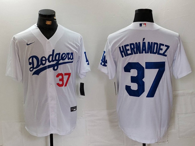 Men's Los Angeles Dodgers #37 Teoscar Hernández White Stitched Baseball Jersey
